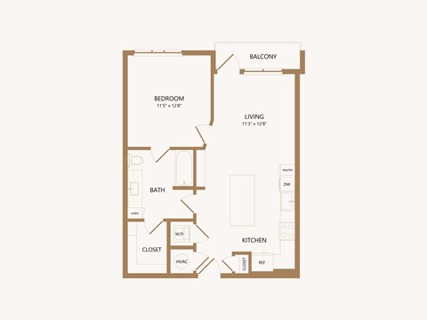 Floor plan for 1 bed, 1 bath, 751 sqft